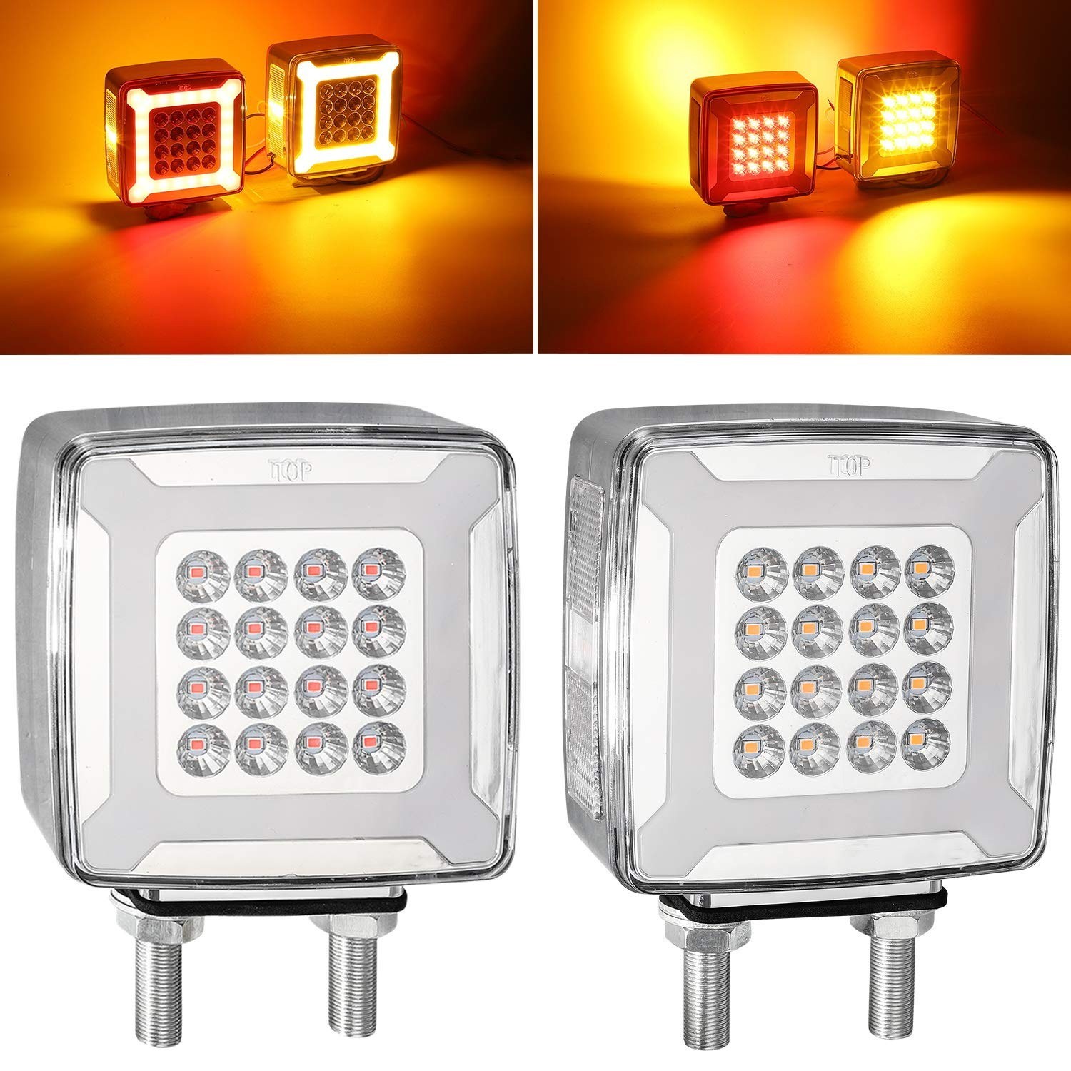 Partsam Pair Double Face Square Pedestal Fender Turn Signal Lights Halo Glow Dou