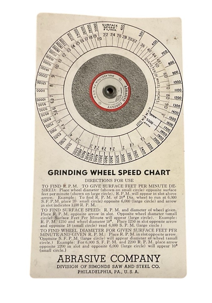 Abrasive Company Grinding Wheel Speed Chart Dial Calculator SPE1