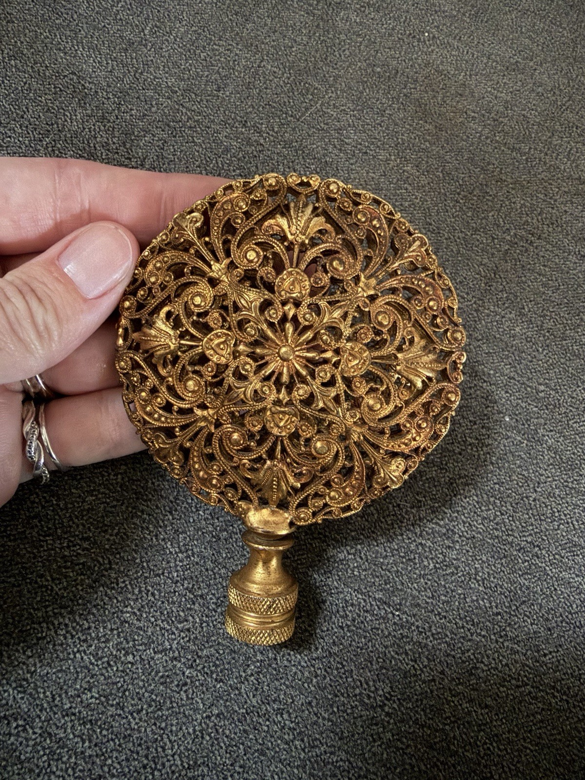 Huge Hollywood Regency Brass Lamp Finial - Jumbo Openwork Mandala Topper