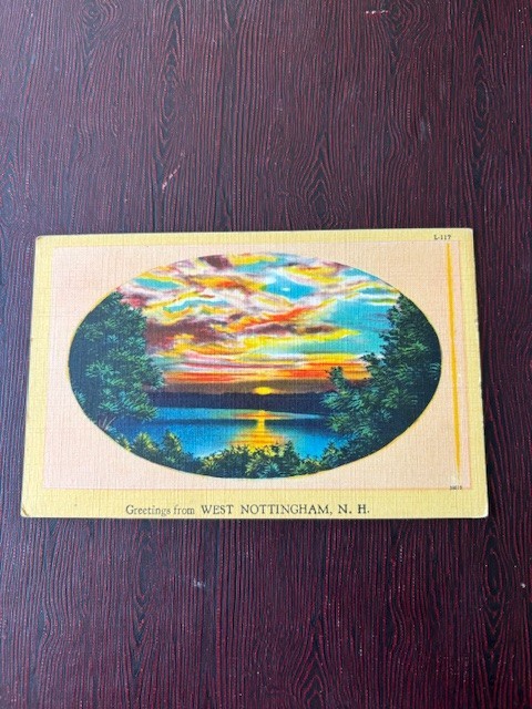 greetings from West Nottingham, New Hampshire, Postcard, L-117, Linen, Sunset greetings from West Nottingham, New Hampshire, Postcard, L-117, Linen, Sunset