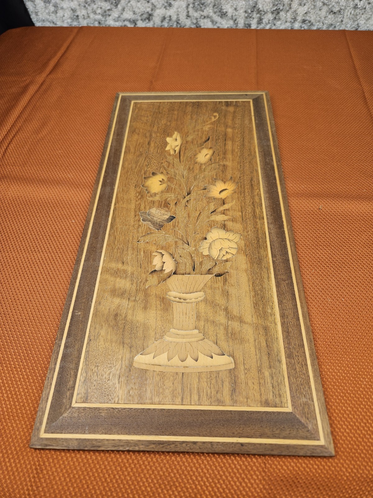 MARQUETRY WALL Hanging Vintage Wood Inlay Plaque 8.5x17\ MARQUETRY WALL Hanging Vintage Wood Inlay Plaque 8.5x17\