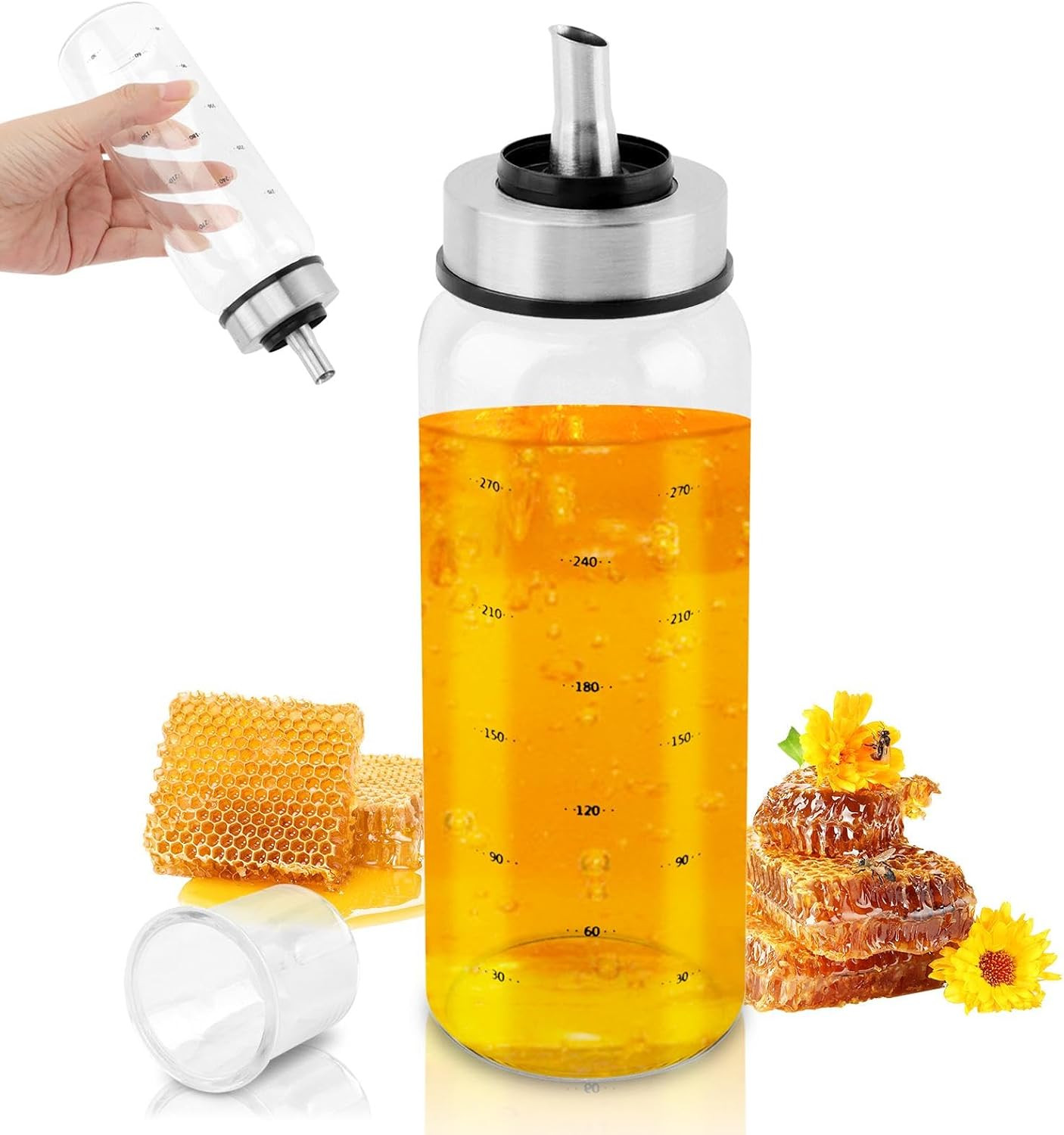Honey Dispenser No Drip, 10 OZ Honey Jar Maple Syrup Dispenser, Glass Honey\' Dis Honey Dispenser No Drip, 10 OZ Honey Jar Maple Syrup Dispenser, Glass Honey\' Dis