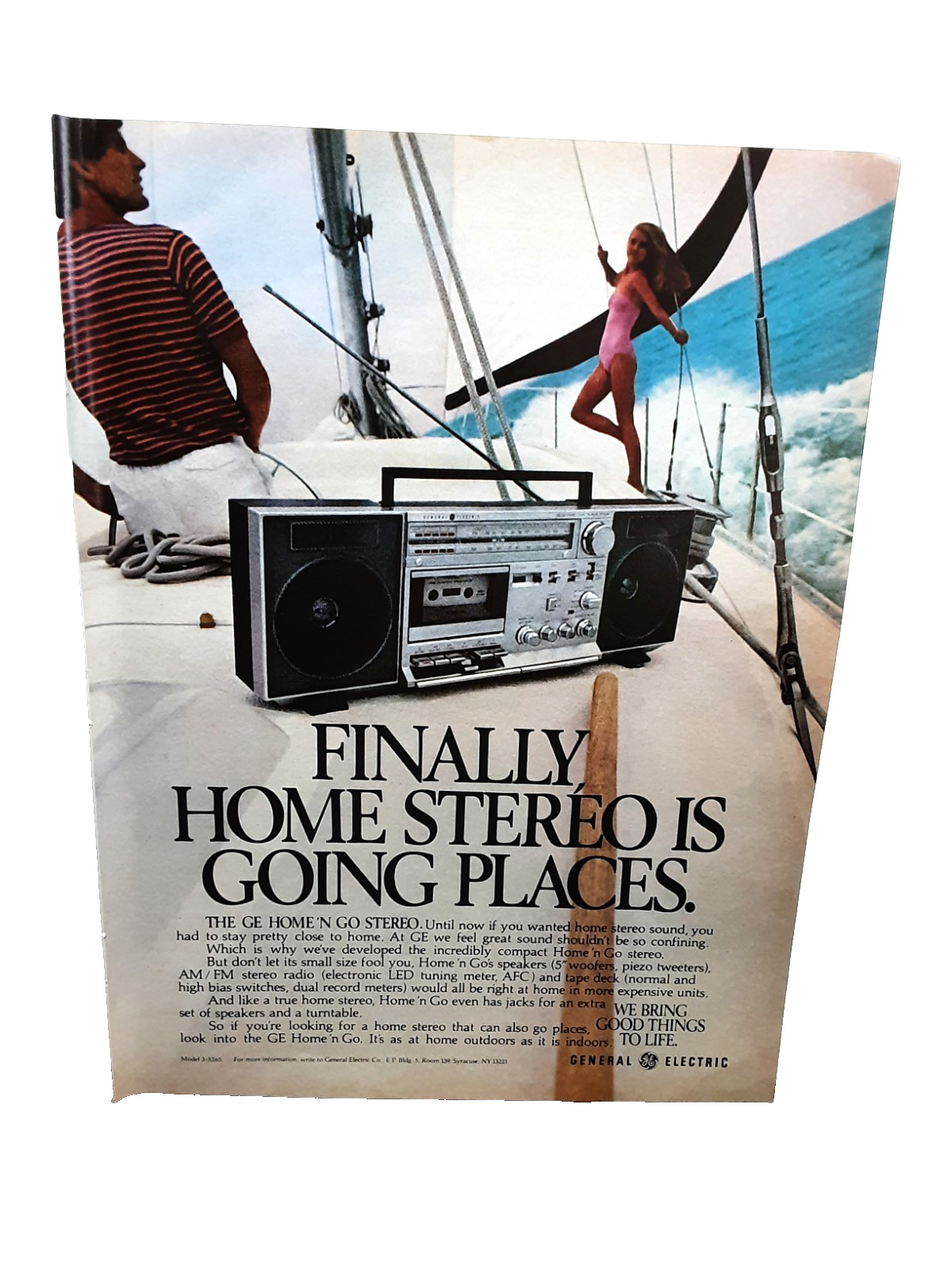 1981 GE Home N Go Stereo Print Ad Vintage Boombox Radio Sailboat Scene Promo 1981 GE Home N Go Stereo Print Ad Vintage Boombox Radio Sailboat Scene Promo