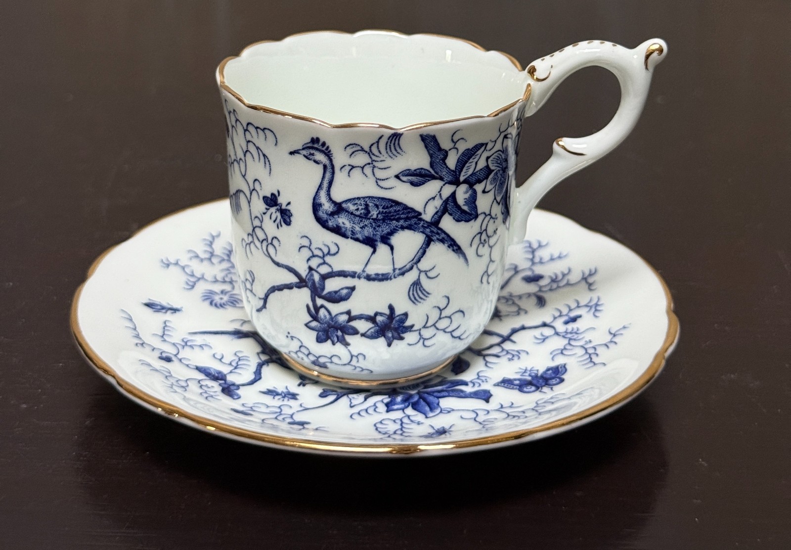 Vintage Coalport Cairo Demitasse Cup & Saucer Blue/White Gilded - EUC