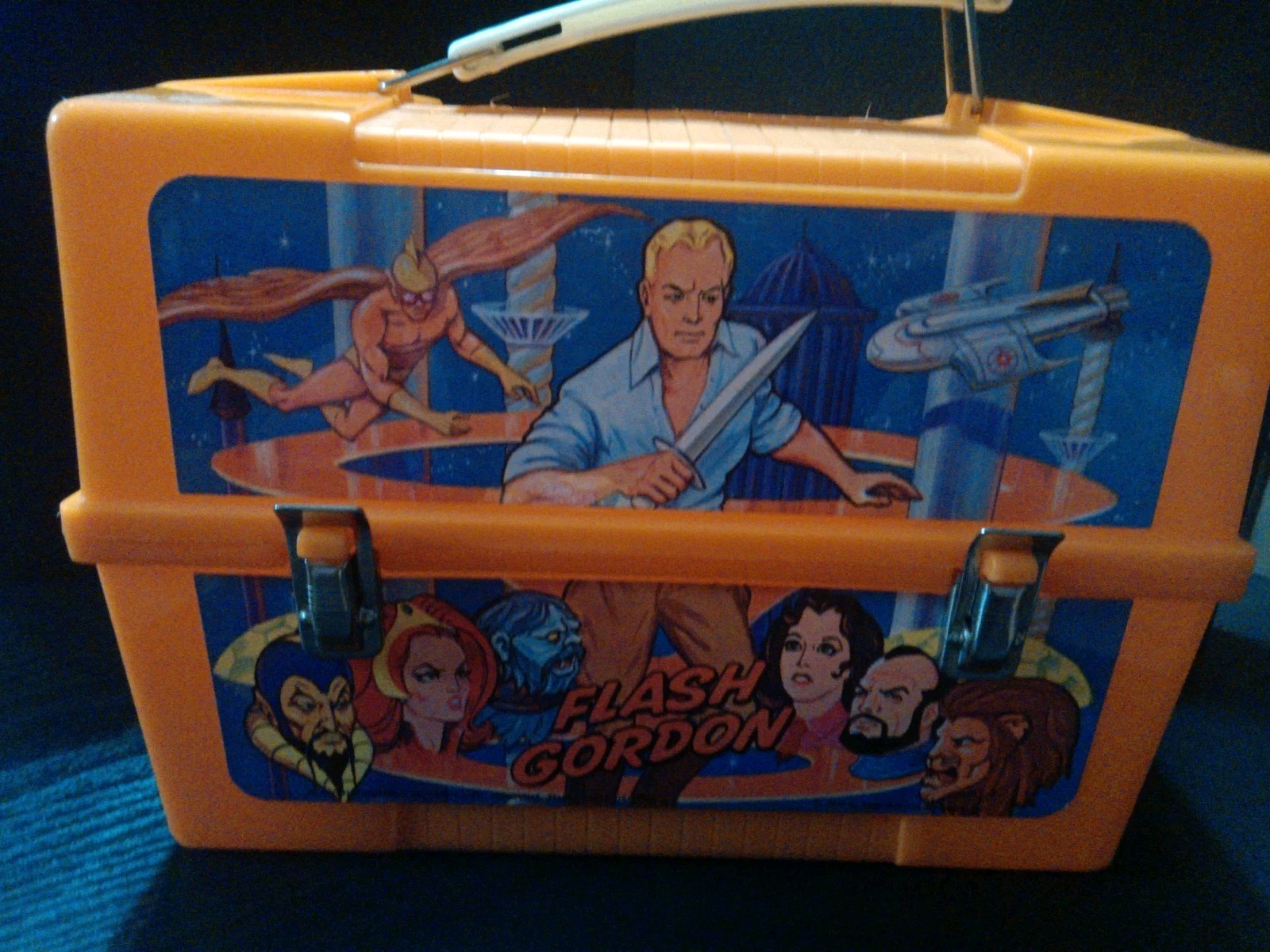 Vintage 1979 Aladdin Flash Gordon Lunch Box Lunchbox With Thermos Plastic Orange Vintage 1979 Aladdin Flash Gordon Lunch Box Lunchbox With Thermos Plastic Orange