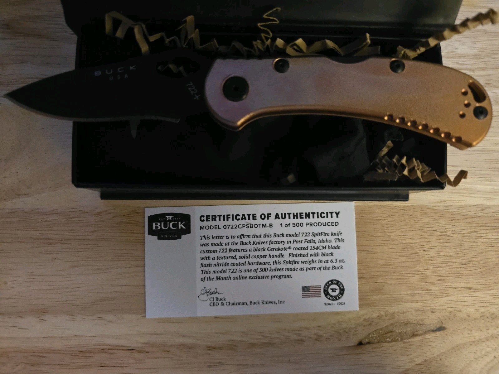 January 2021 Buck Knive BOTM Model 722 Spitfire Knife - SOLID COPPER - BNIB January 2021 Buck Knive BOTM Model 722 Spitfire Knife - SOLID COPPER - BNIB