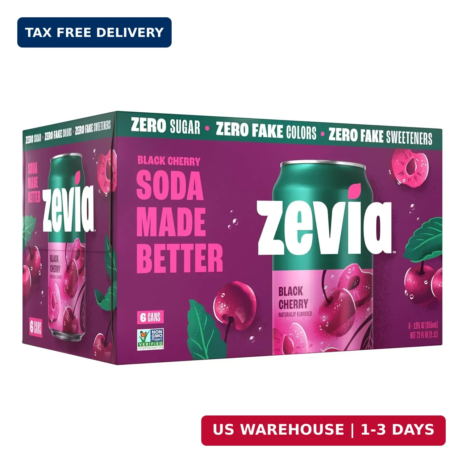 Zevia All Natural Soda, Black Cherry Zero, 12 Fl Oz (Pack of 6) Zevia All Natural Soda, Black Cherry Zero, 12 Fl Oz (Pack of 6)