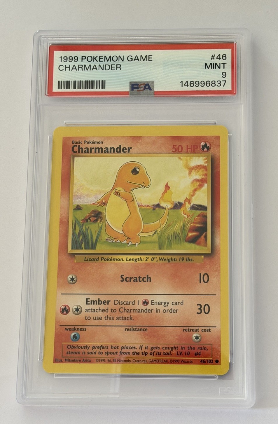 1999, Charmander, #46, Base, PSA 9 1999, Charmander, #46, Base, PSA 9