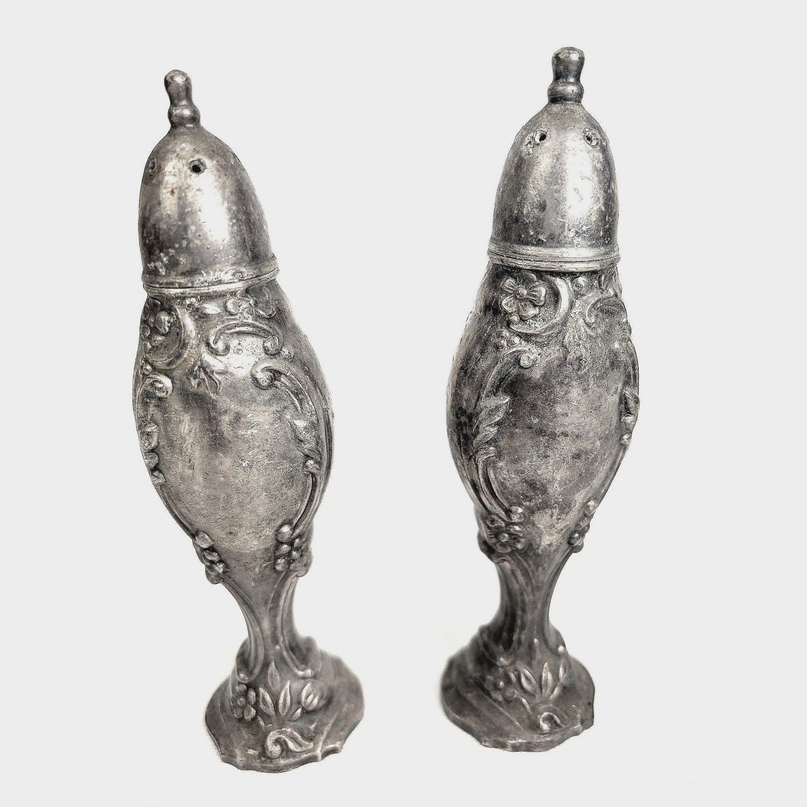 Vintage 1881 Rogers Silver Plated Salt and Pepper Shakers Ornate Floral Pedestal