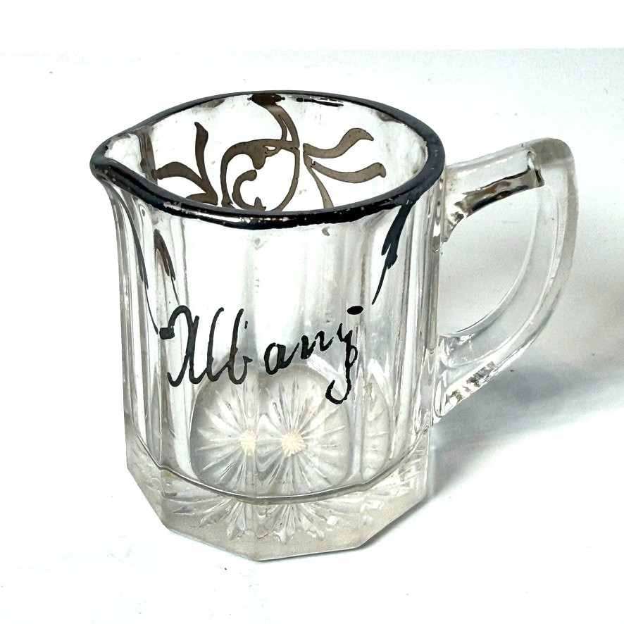 ALBANY NY NEW YORK Silver Overlay Depression Glass Souvenir TRINKET Creamer ALBANY NY NEW YORK Silver Overlay Depression Glass Souvenir TRINKET Creamer