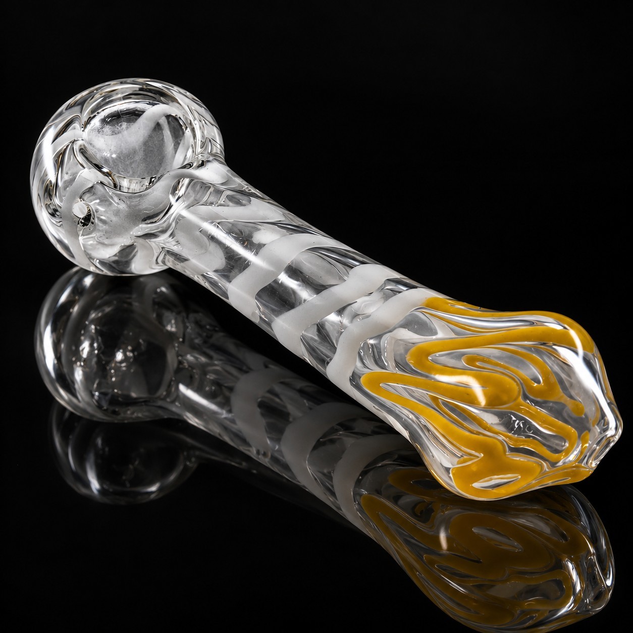 Glass Tobacco Hand Pipe Yellow White Swirl Clear Glass