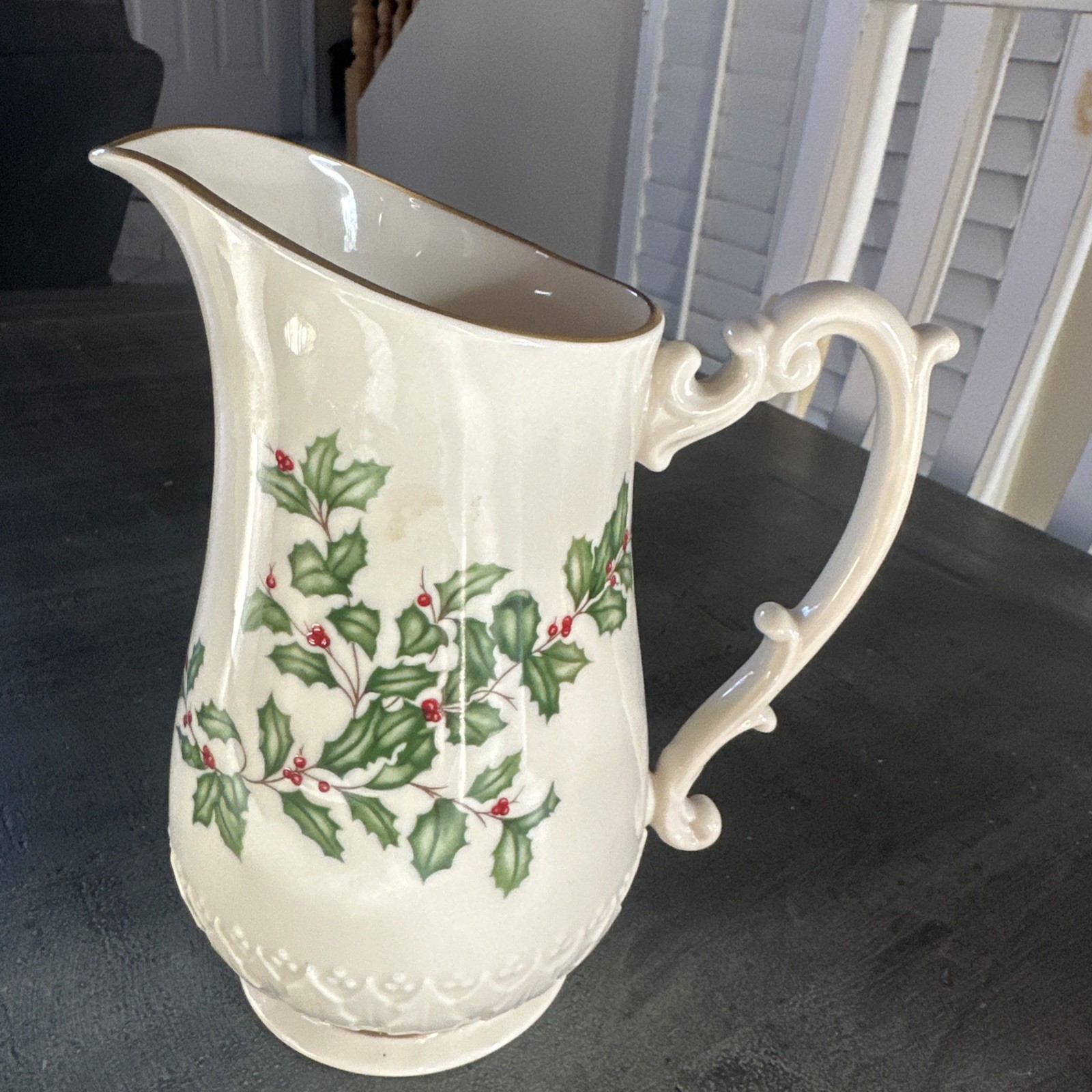 Vintage Lenox Holiday 32 Ounce Pitcher with Holly Christmas Designs Vintage Lenox Holiday 32 Ounce Pitcher with Holly Christmas Designs