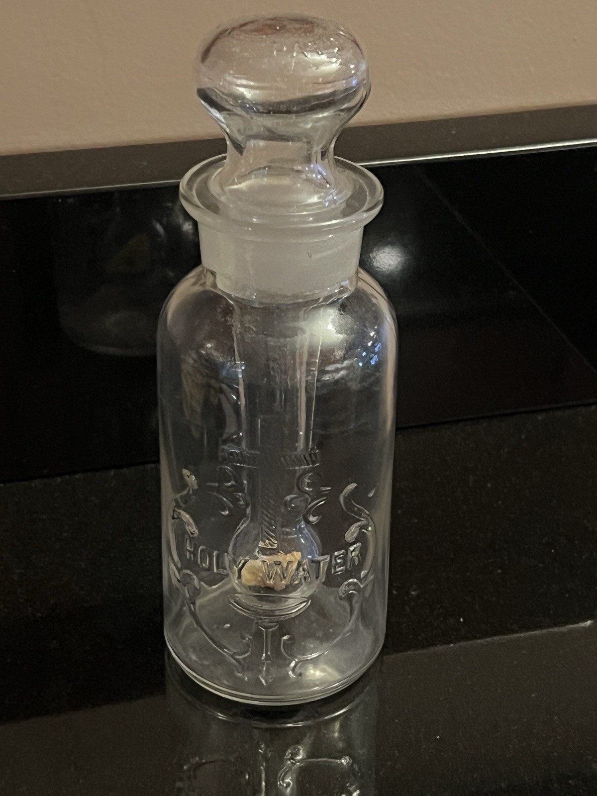 7” Antique 1904 Embossed Antique Holy water Bottle w/ Original Sprinkler TCW.CO 7” Antique 1904 Embossed Antique Holy water Bottle w/ Original Sprinkler TCW.CO