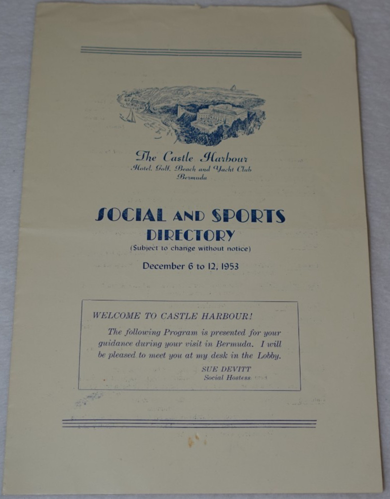 1953 The Castle Harbour Hotel Golf Yacht Club Bermuda Social & Sports Directory