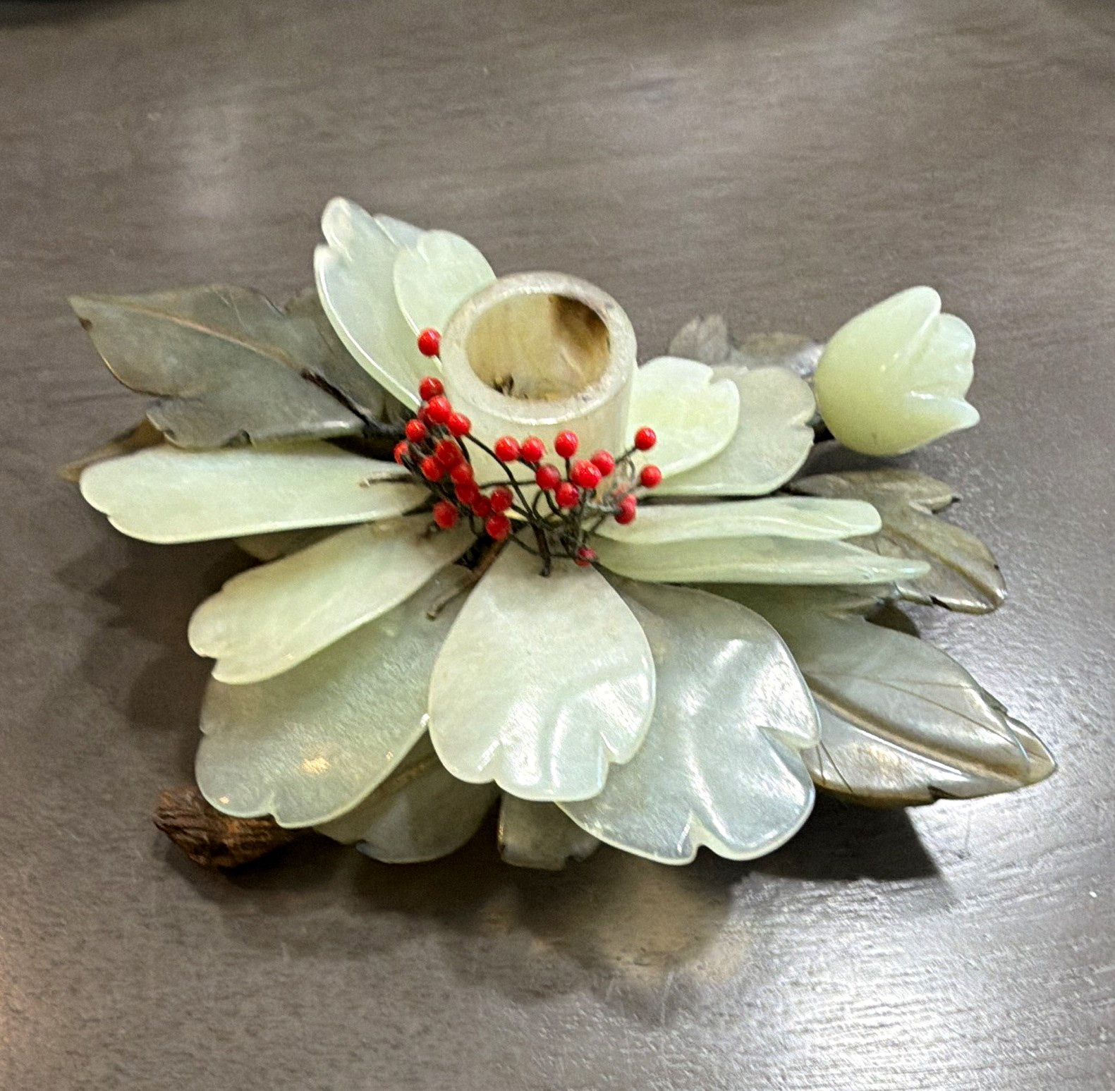 Vintage hand carved jade Stone flower candle holder Vintage hand carved jade Stone flower candle holder