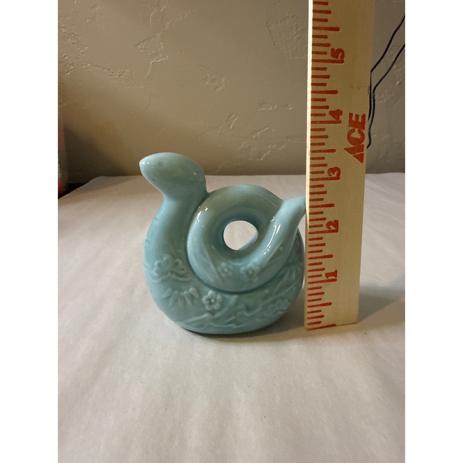 Vintage Japanese Shoho Celadon Snake Figurine Zodiac Ceramic Signed Label 3.5
