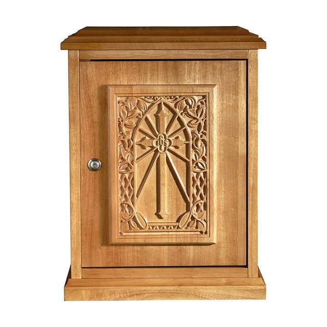 IHS Cross Tabernacle Medium Oak Maple Hardwood Church Eucharist Storage Cabinet IHS Cross Tabernacle Medium Oak Maple Hardwood Church Eucharist Storage Cabinet
