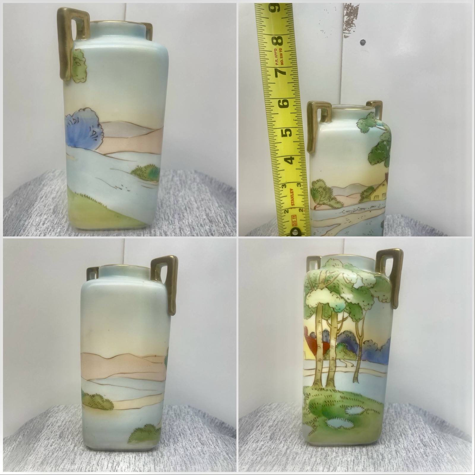 Antique Nippon Hand Painting Porcelain Vase Japan 6” Farm Trees Scenery CV1