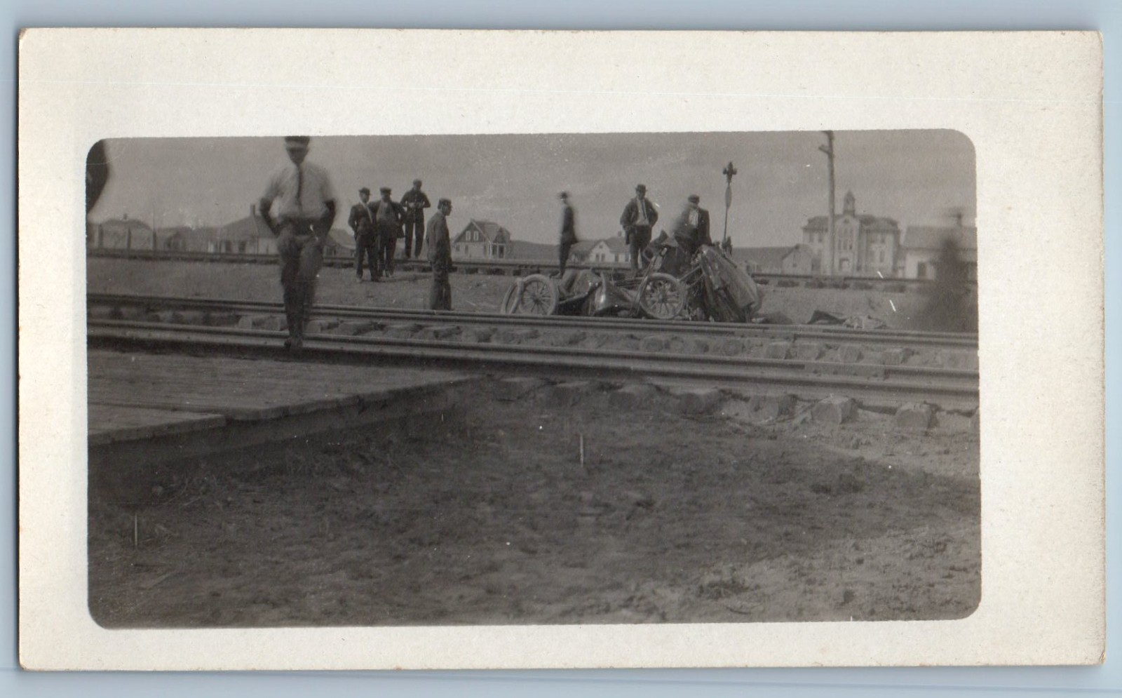c1910's Car Train Wreck Accident # 1 RPPC Photo Unposted Antique Postcard c1910's Car Train Wreck Accident # 1 RPPC Photo Unposted Antique Postcard