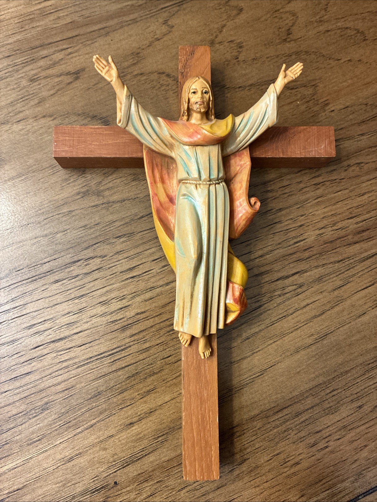 Italian Fontanini Wood Wall Crucifix Cross Jesus Vintage 1984 10” x 6.75”