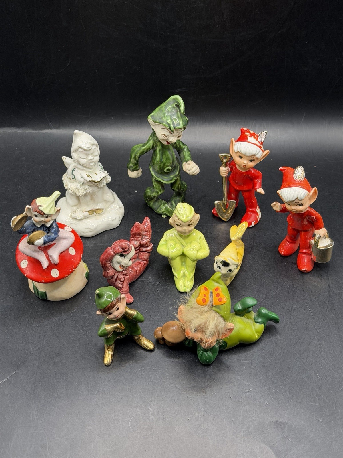 Vintage Lot of 10 Pixie Elf Figurines From The 1950s Made in Japan Collectibles