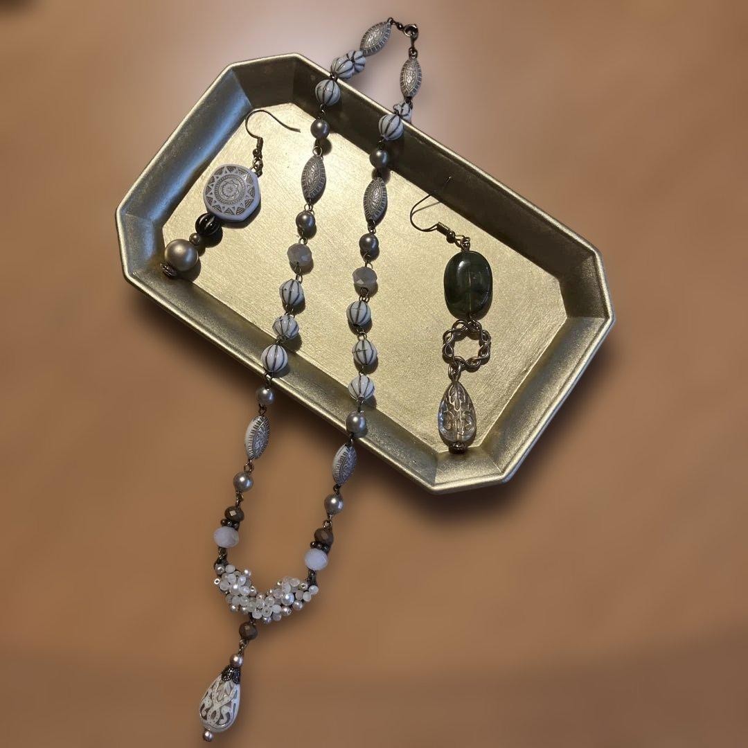 Venetian Beads Asymmetric Necklace & Earrings Set Vintage Antique Jewelry