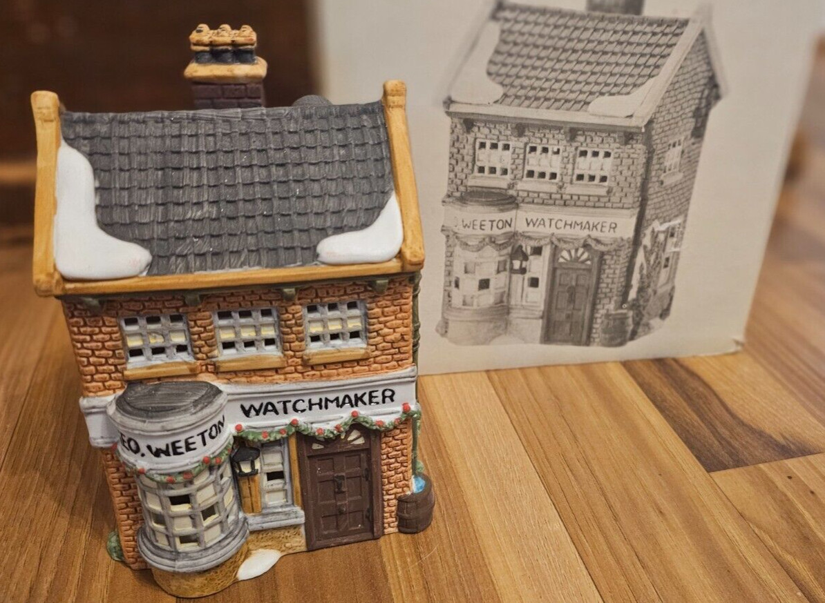 Vintage Dept 56 Dickens Christmas Village Geo Weeton Watchmaker w Box & Light