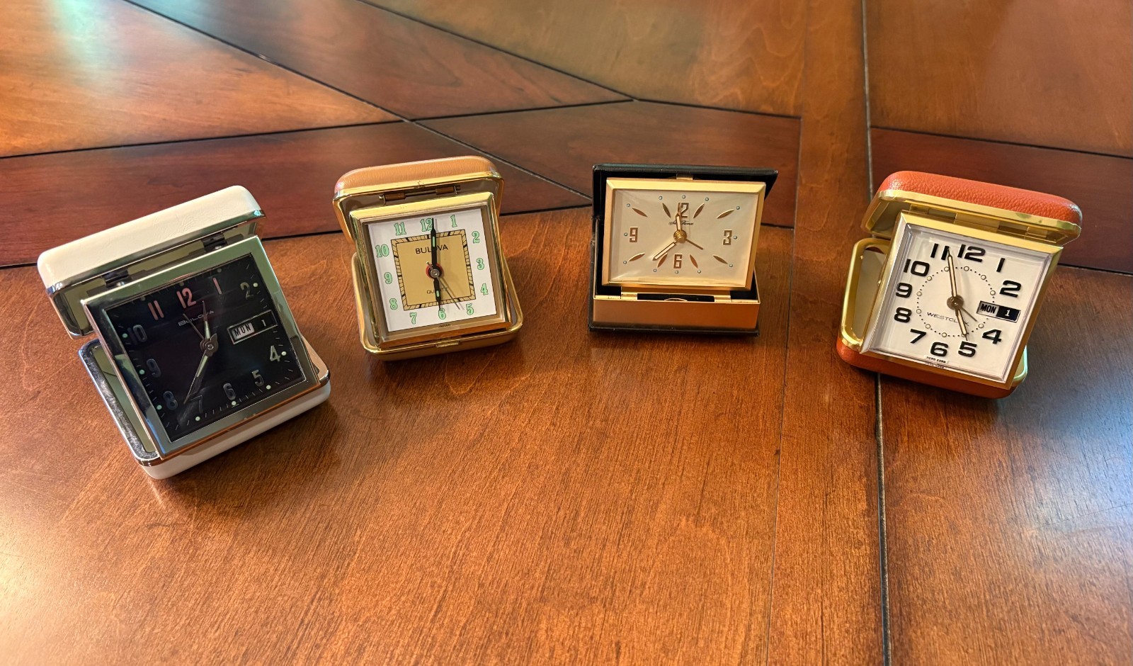 Vintage Travel Alarm Clock Lot of 4 - Westclox Datette, Seth Thomas, Bulova Vintage Travel Alarm Clock Lot of 4 - Westclox Datette, Seth Thomas, Bulova