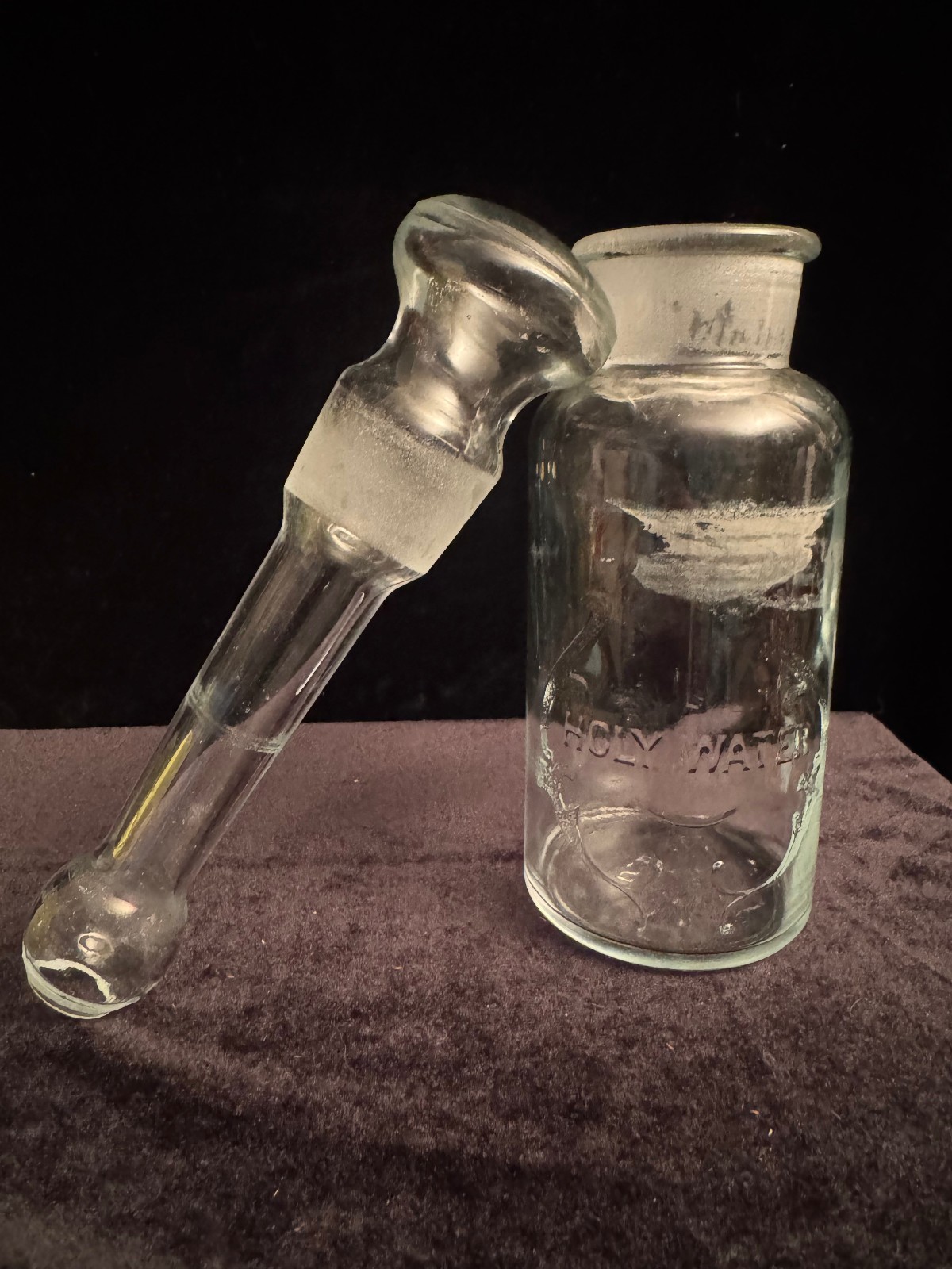 Antique Holy Water Glass Bottle With Aspergil Sprinkler Stopper 1900s Religious Antique Holy Water Glass Bottle With Aspergil Sprinkler Stopper 1900s Religious