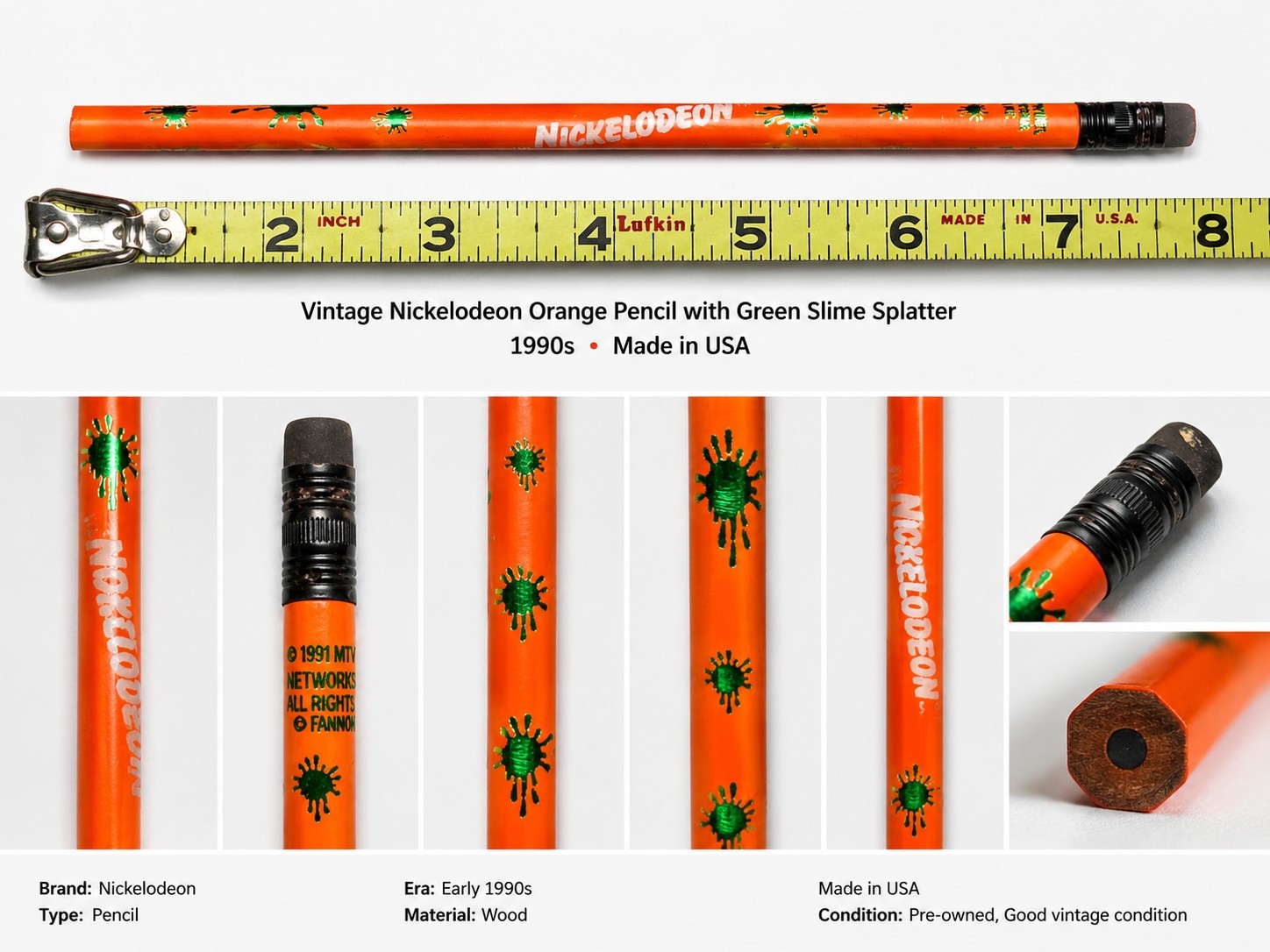 Vintage 1991 Nickelodeon Orange Slime Pencil MTV Networks Universal Studios Rare