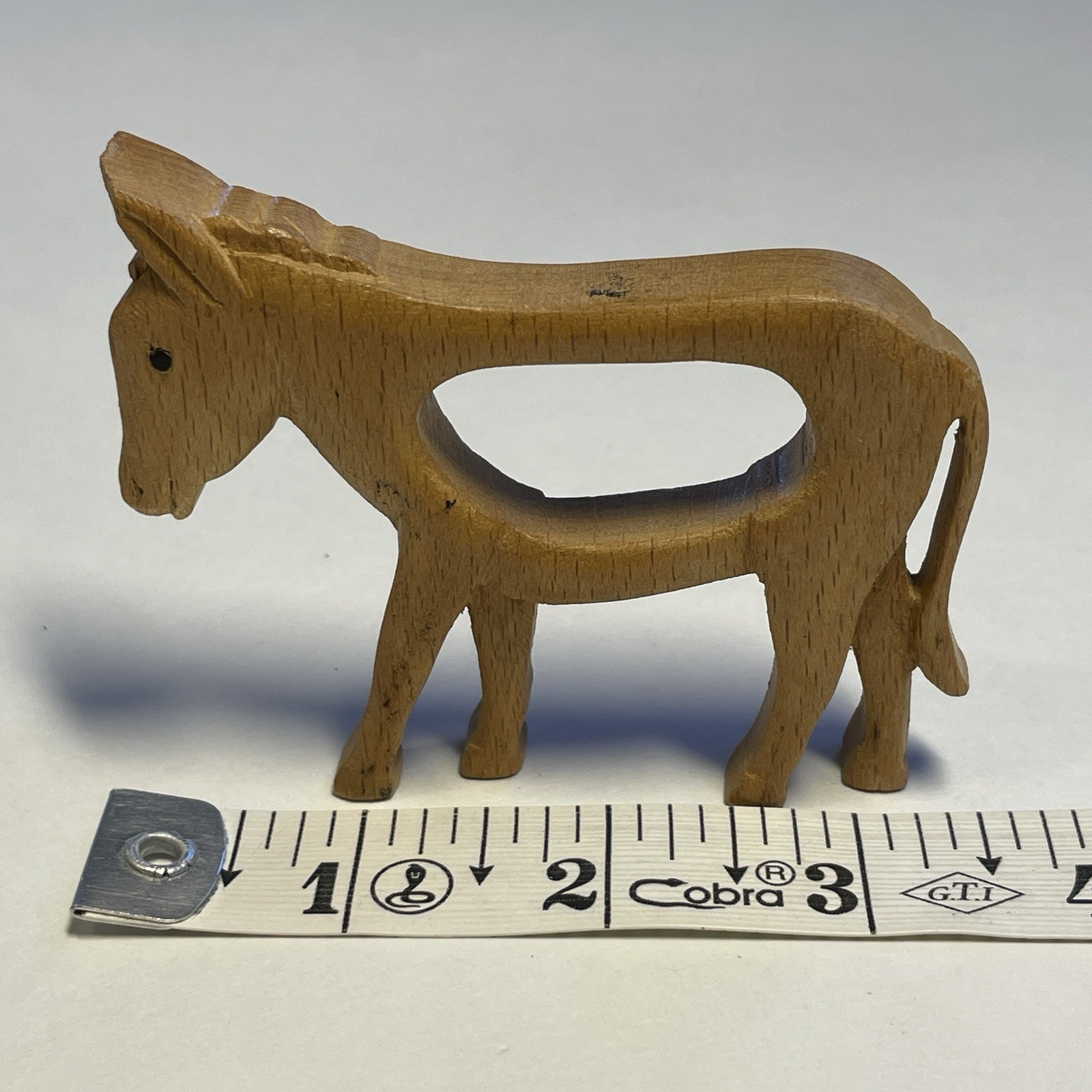 Handmade Hand Carved 3”x3.5” Wooden Donkey With Hole As Handle