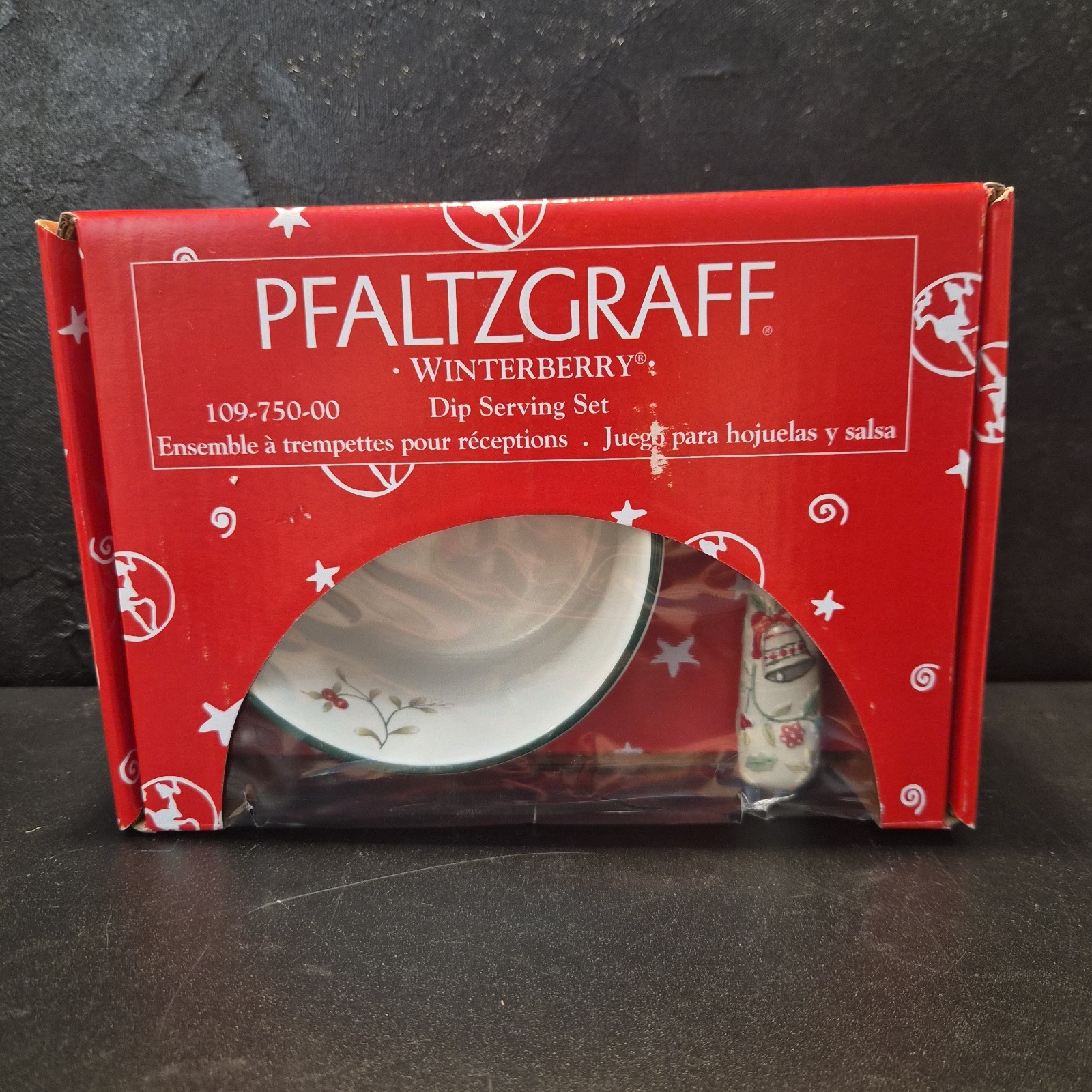 Vintage Pfaltzgraff Winterberry 12oz Dip Bowl and Spreader Festive Set NEW