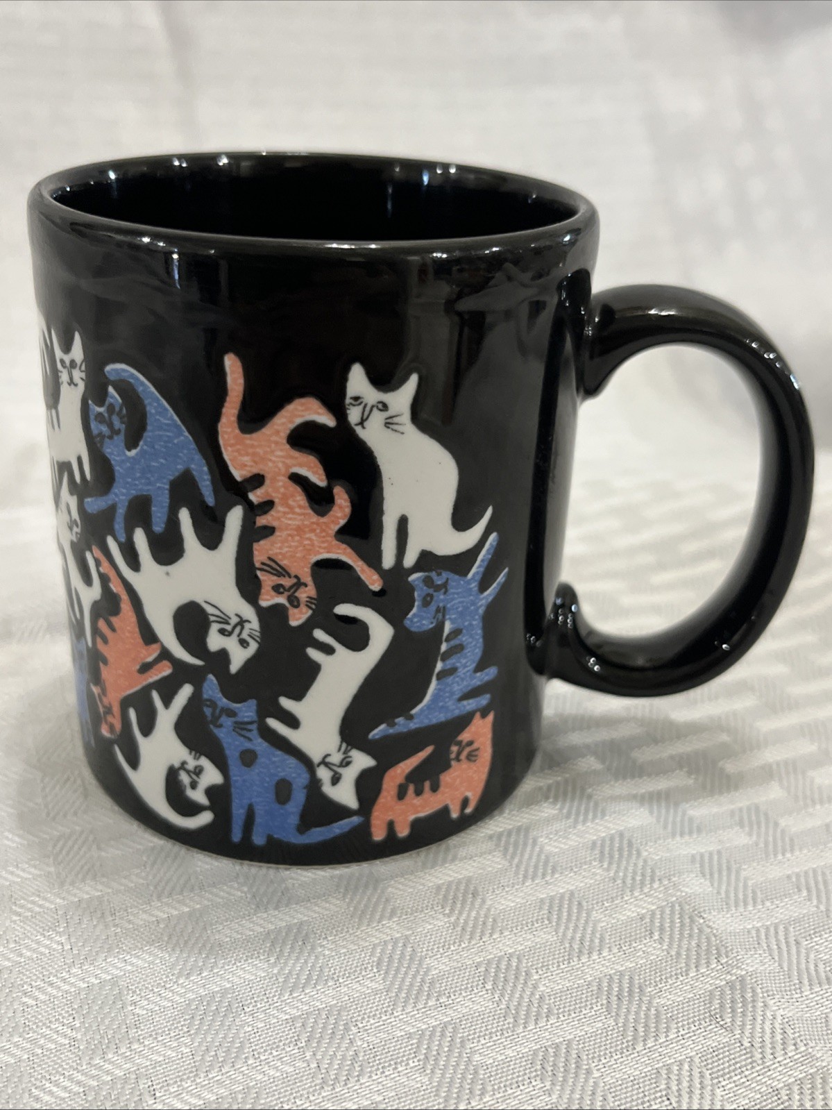 Vintage Japanese Otagiri Scattered Cats Black Graphics All Over Cats Mug