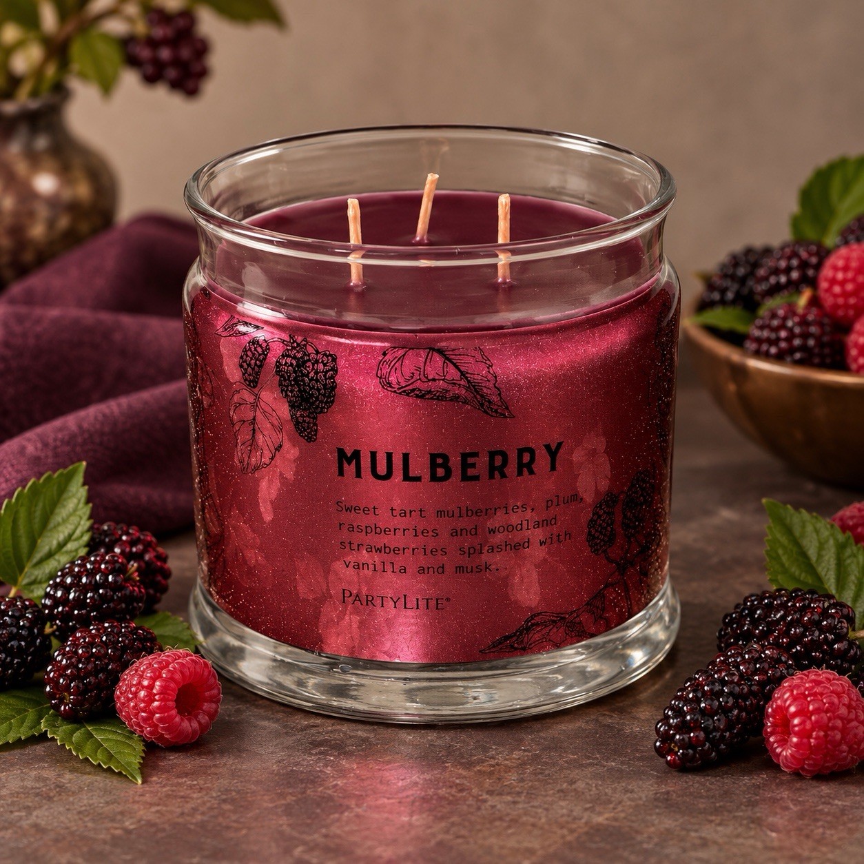 PartyLite Purple Mulberry 3 wick jar candle