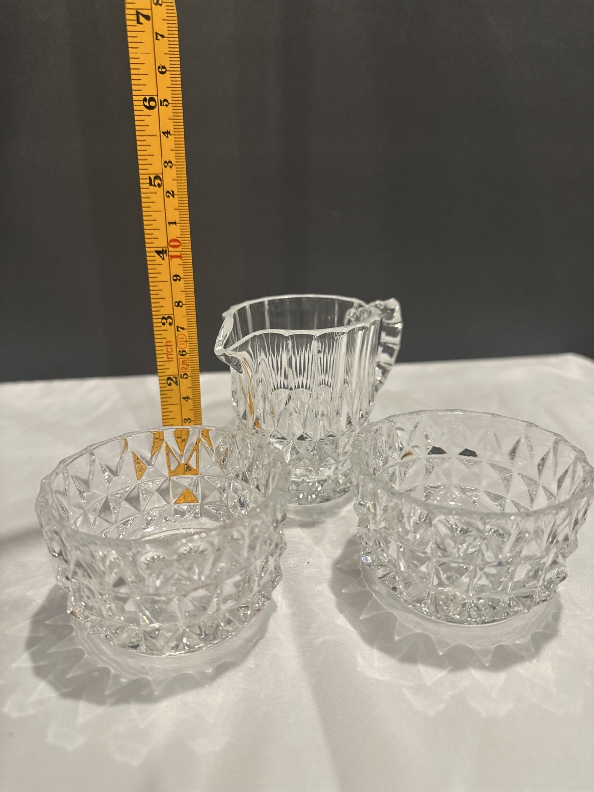 VINTAGE Crystal Creamer and Sugar Bowls Set Pressed Diamond Pattern Elegant Tea.