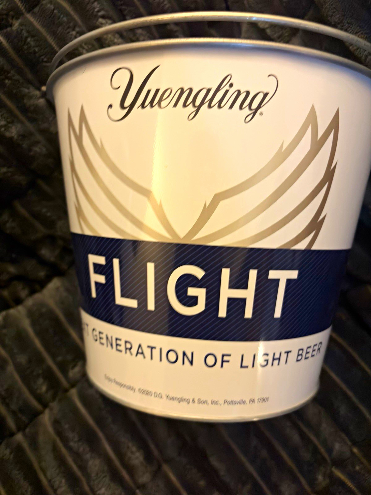 Yuengling Flight Metal Advertising Ice Bucket w/ Handle White/Blue/Gray