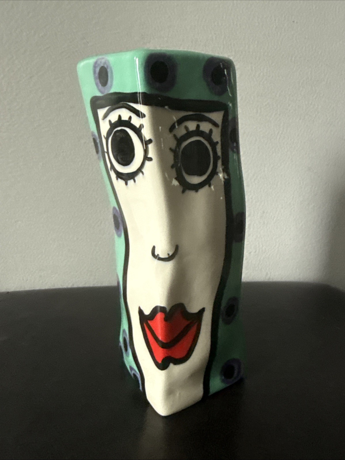 Vintage Jerilynn Babroff Signed Face Vase Pop Art Ceramic Sculpture