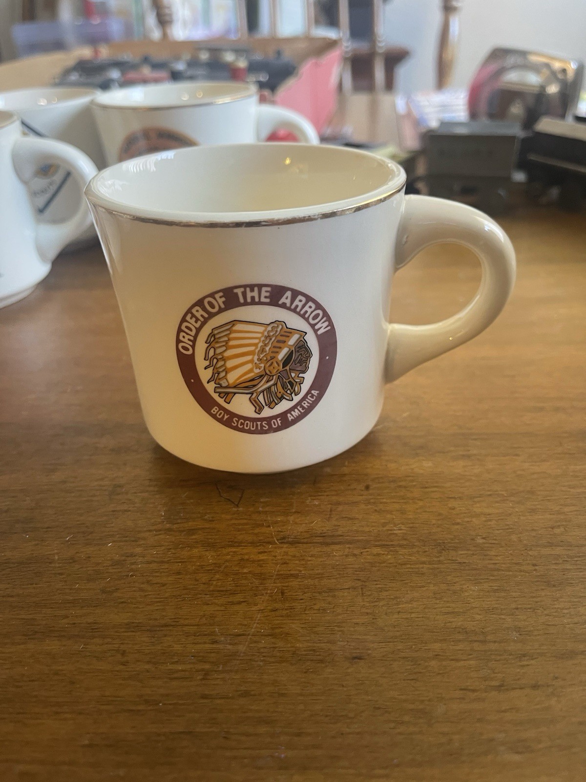 BSA Vintage Boy Scouts of America Coffee Mug Cup ORDER OF THE ARROW Gold Rim A BSA Vintage Boy Scouts of America Coffee Mug Cup ORDER OF THE ARROW Gold Rim A