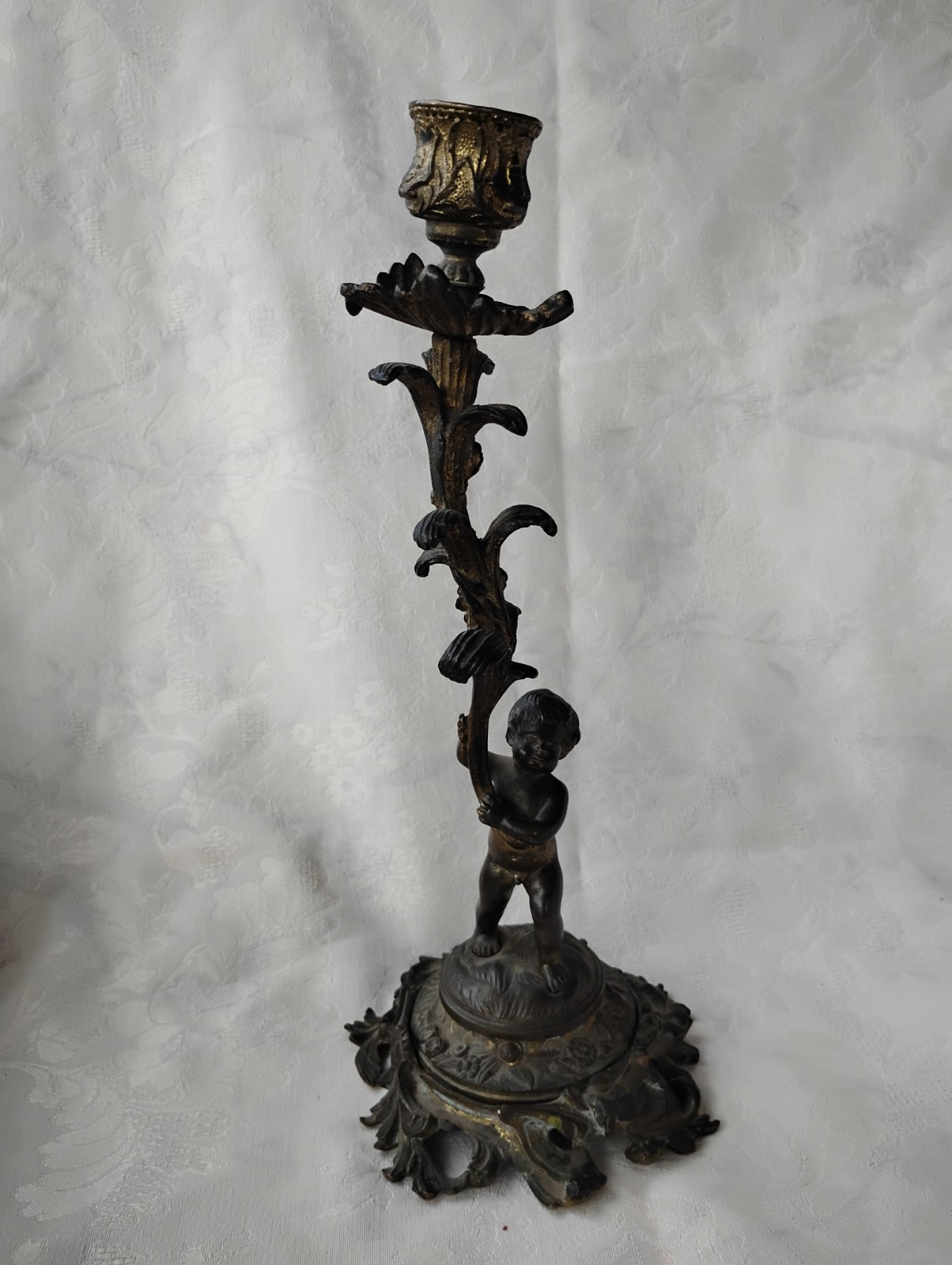 Antique French Gilt Bronze Cherub Candlestick Holder Rococo 19th Century Antique French Gilt Bronze Cherub Candlestick Holder Rococo 19th Century