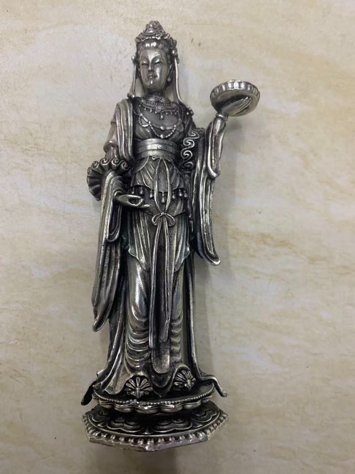 6.3 Inches Wonderful Tibetan Silver Hand Made *KwanYin Bodhisattva* Statue
