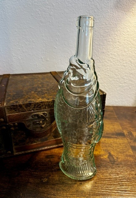 Vintage Italian Aqua Green Glass Fish Figural Wine Decanter Bottle Made in Italy