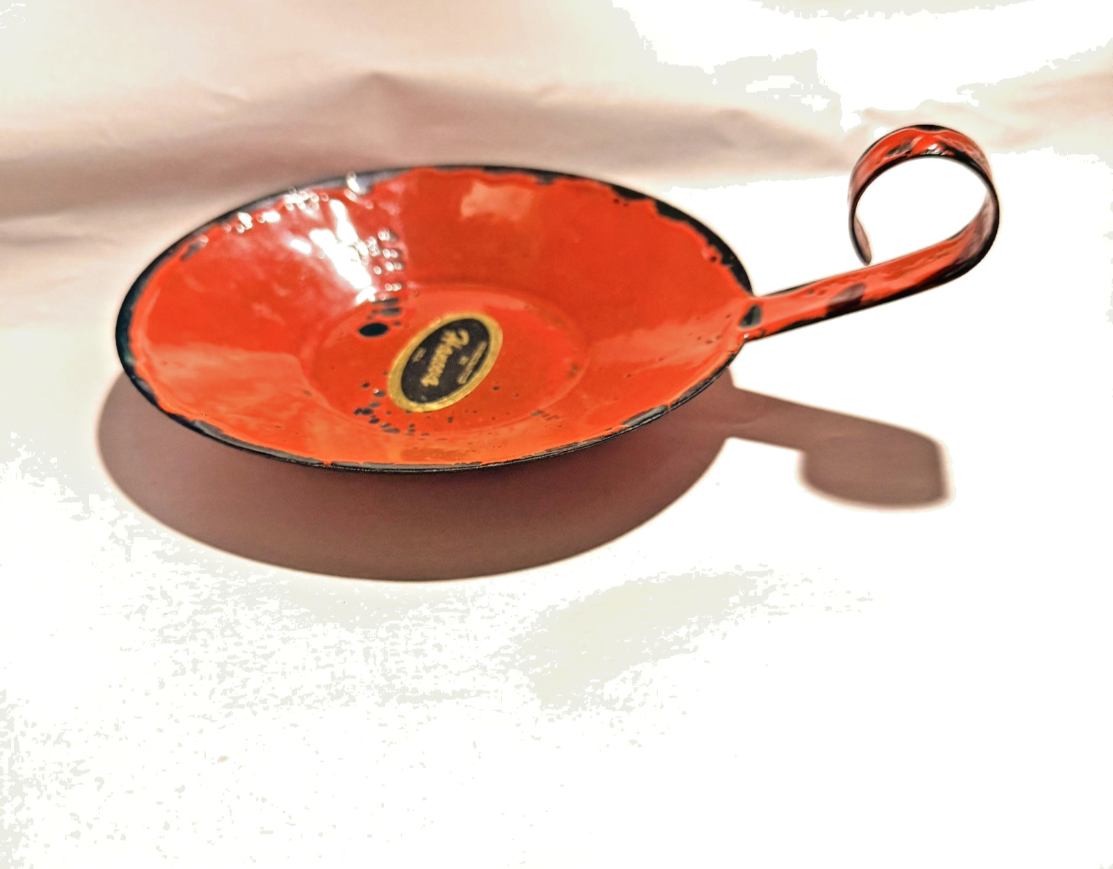Vtg HANOVA Modern Brutalist MCM Candle Holder Orange Enamel Over Steel 6 Vtg HANOVA Modern Brutalist MCM Candle Holder Orange Enamel Over Steel 6
