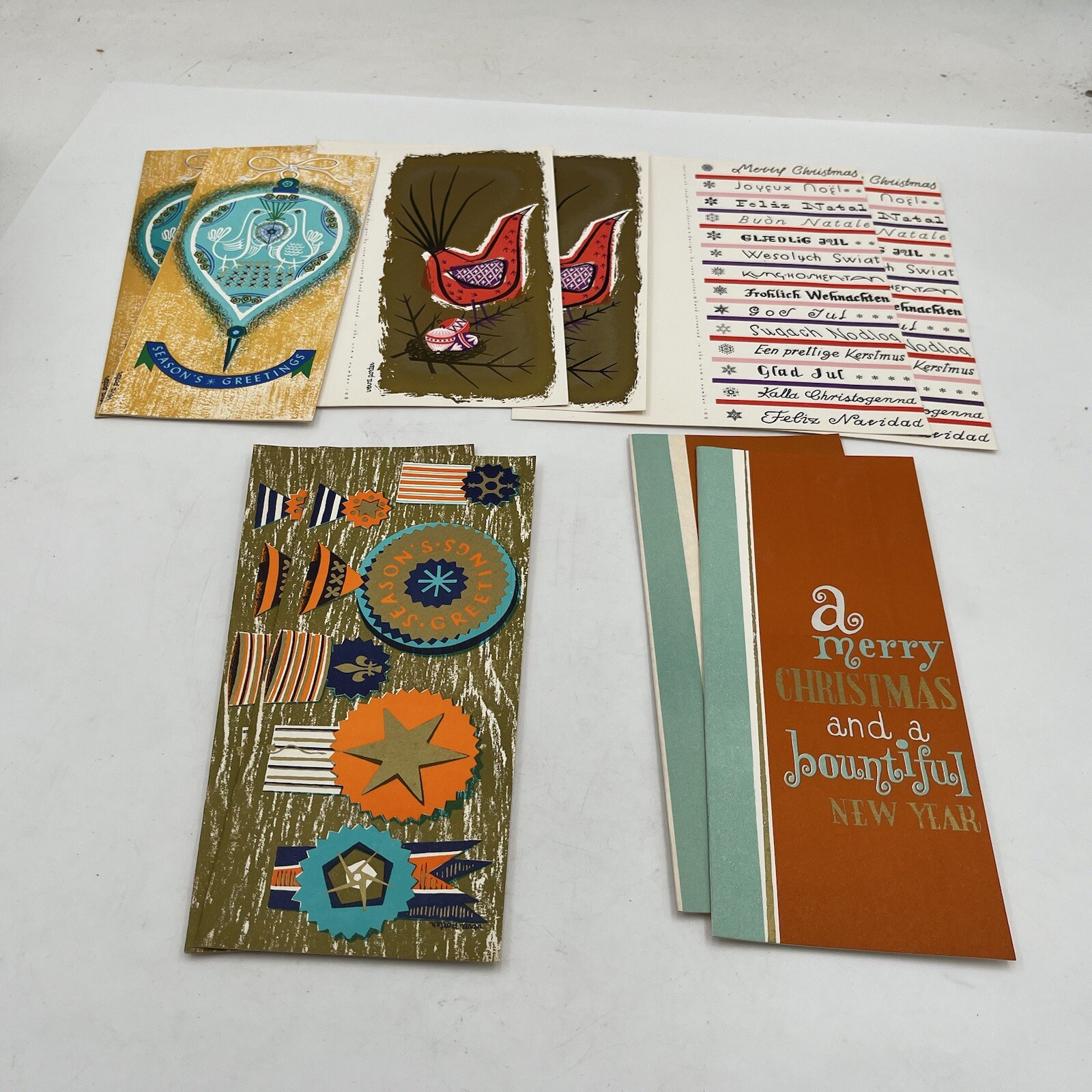 VTG 1950's 60s? MCM 10 CHRISTMAS CARDS New NOS W/ Envelopes Blank Mid Century