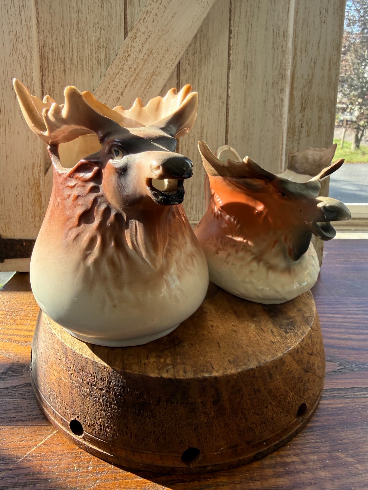 Vintage Royal Bayreuth Elk Moose Stag Pitcher Creamer - set of 2 sizes Vintage Royal Bayreuth Elk Moose Stag Pitcher Creamer - set of 2 sizes