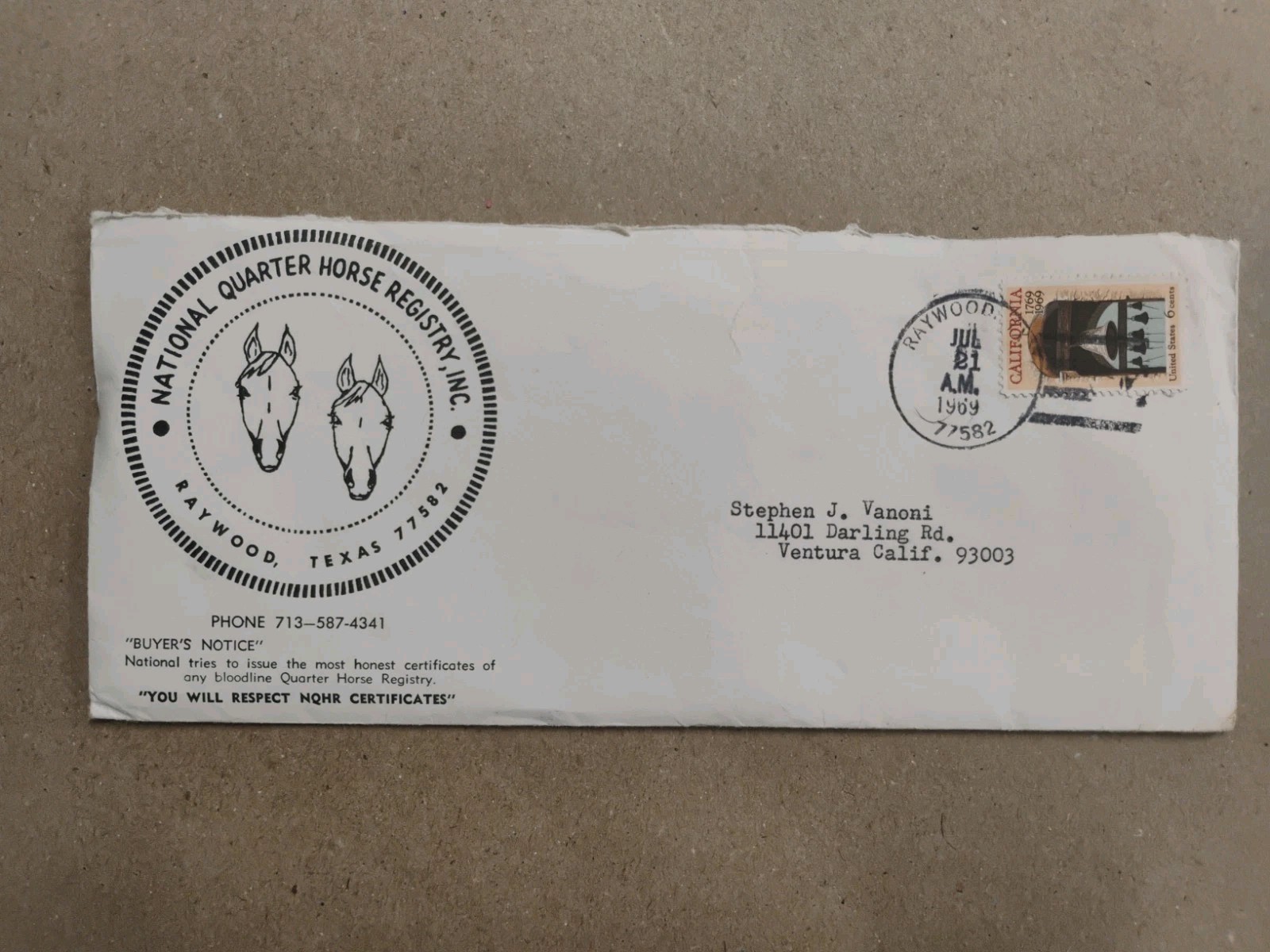 1967 National Quarter Horse Registry Papers Frosty Santa Paula CA Ephemera (F26)