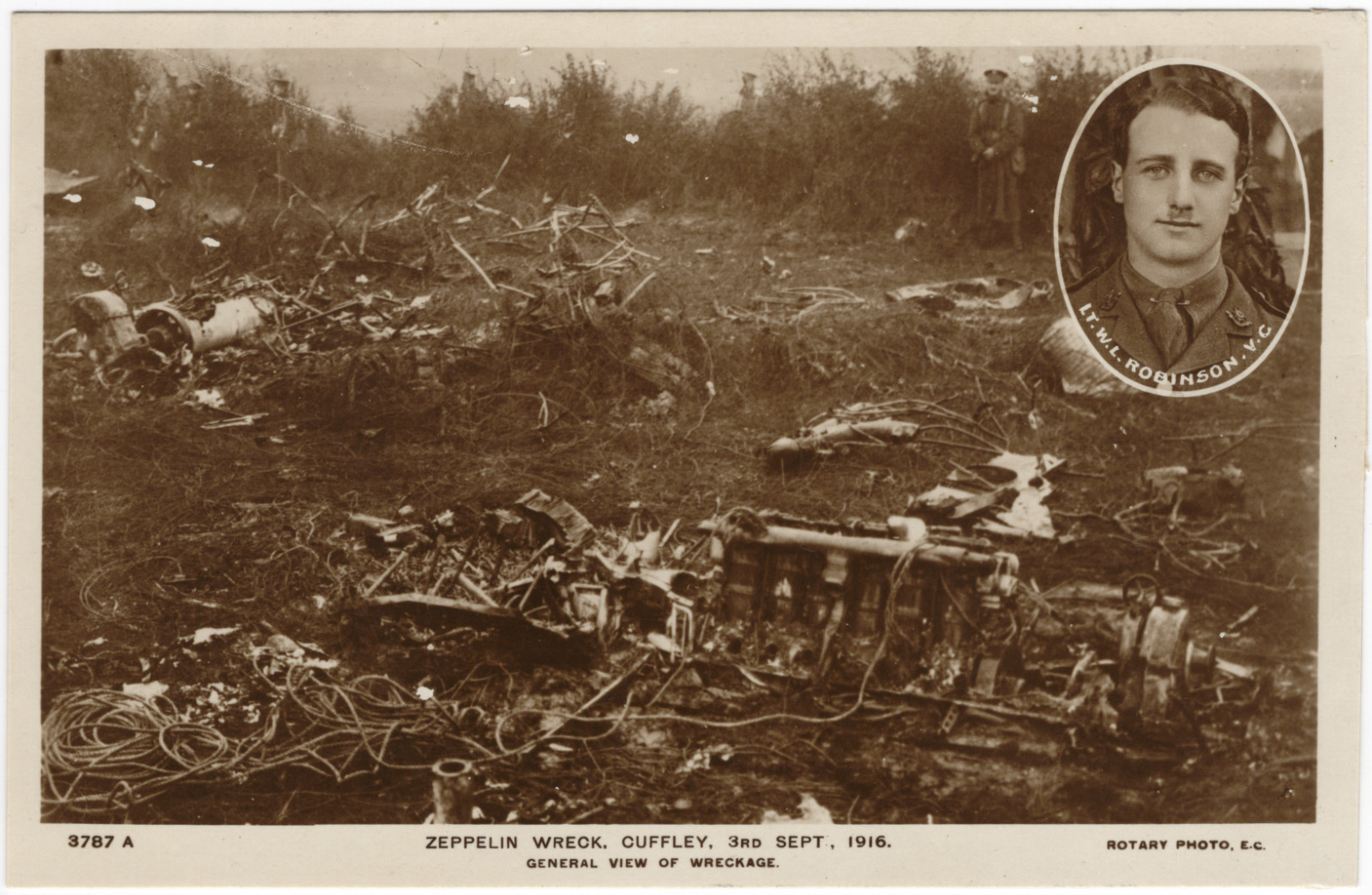 1916 Zeppelin SL11 Wreck Cuffley RPPC Unused — Robinson VC — 5.5x3.5in 1916 Zeppelin SL11 Wreck Cuffley RPPC Unused — Robinson VC — 5.5x3.5in