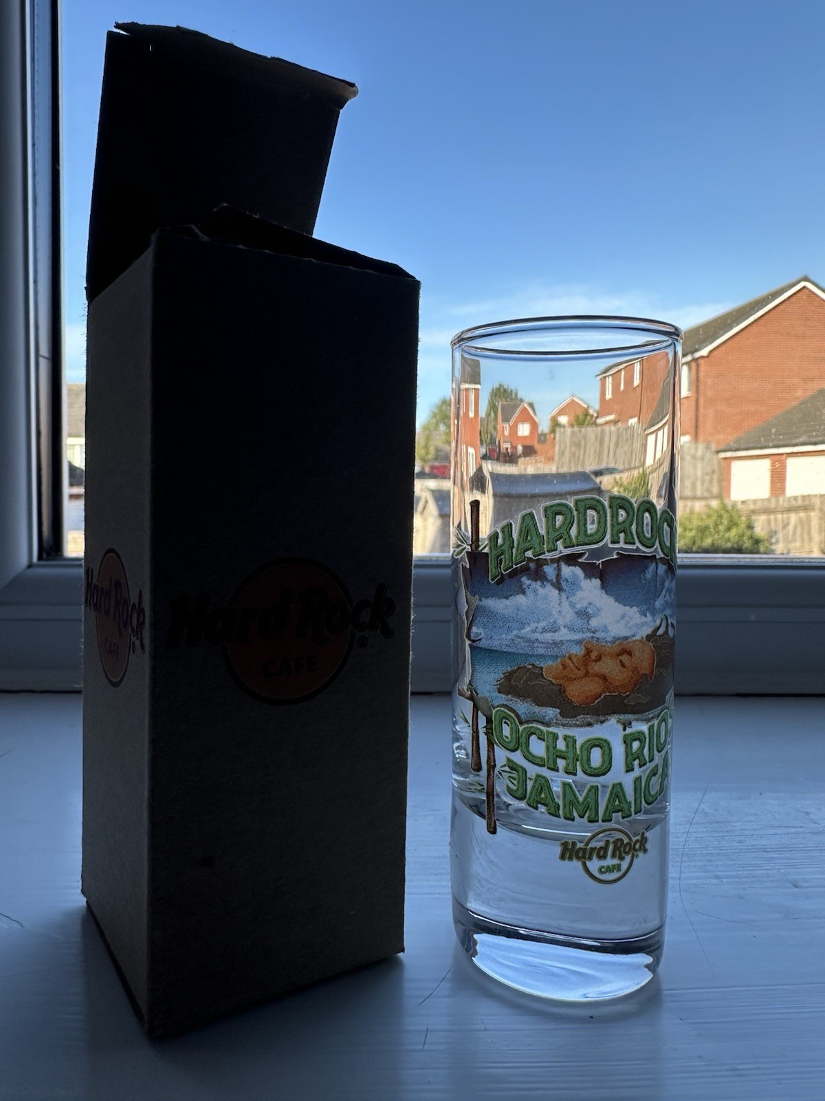 Hard Rock Cafe Ocho Rios Jamaica artwork Shot Glass Boxed – Closed Rare unused
