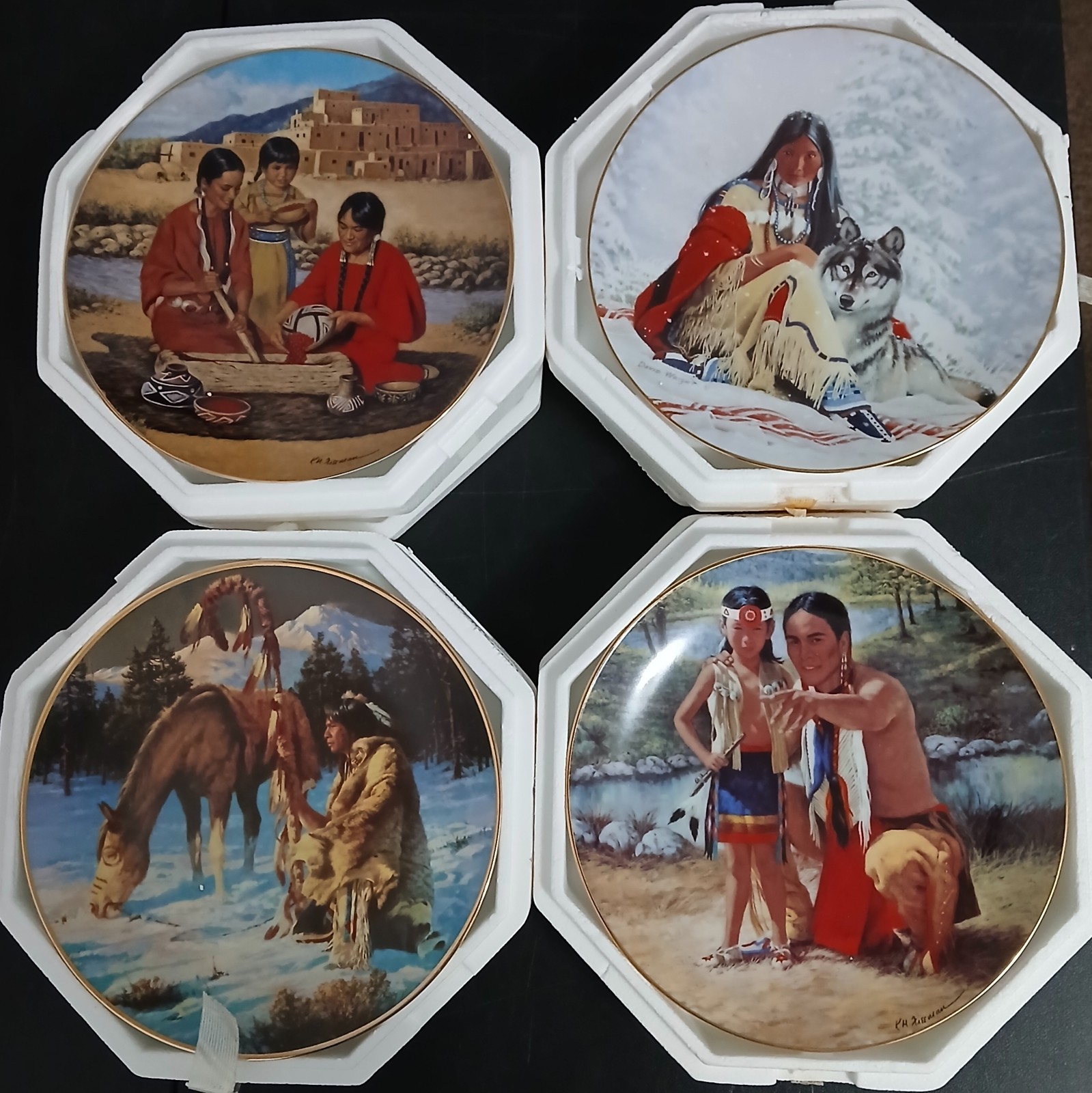 4 piece set of The Hamilton Collection Native American 8.25 inch plates