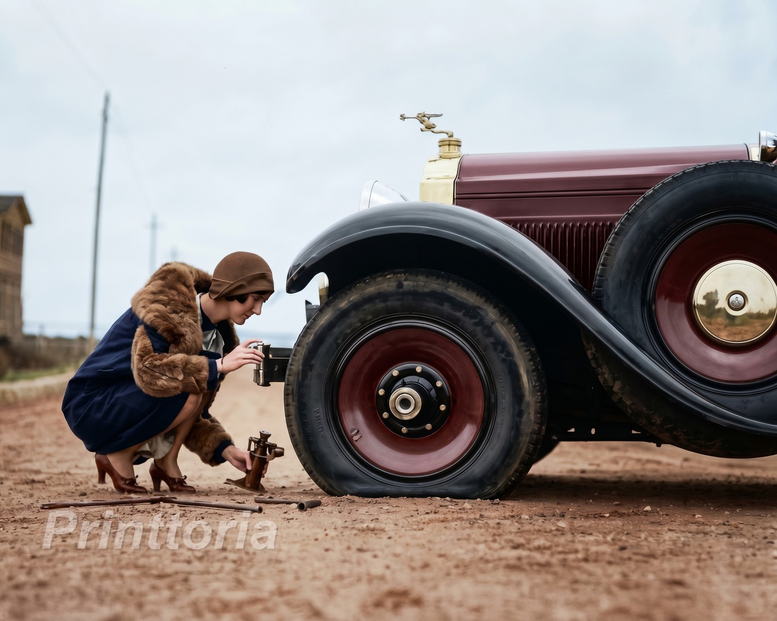 1920s VINTAGE CAR ❤️ Flapper Girl Vintage Automotive Portrait - 8x10 Photo