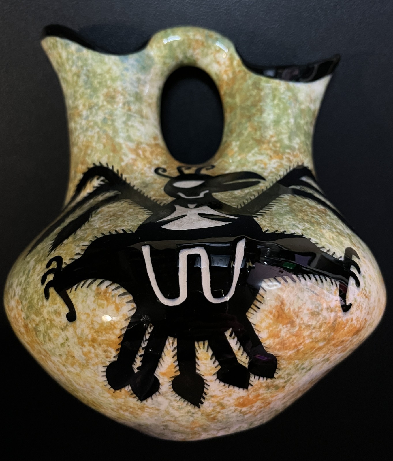 Vintage Mana Pottery Double-spouted Wedding Folk Art Vase 7\